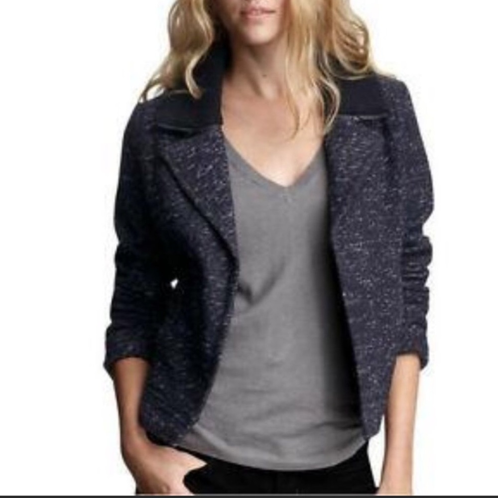 GAP Black Wool Blend Jacket with Sweater Collar - L